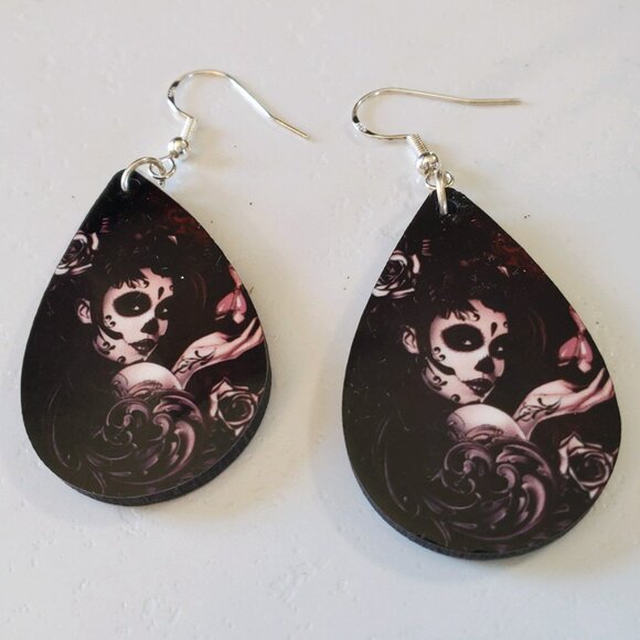 Day of the Dead Teardrop Earrings - Picture 2 of 15